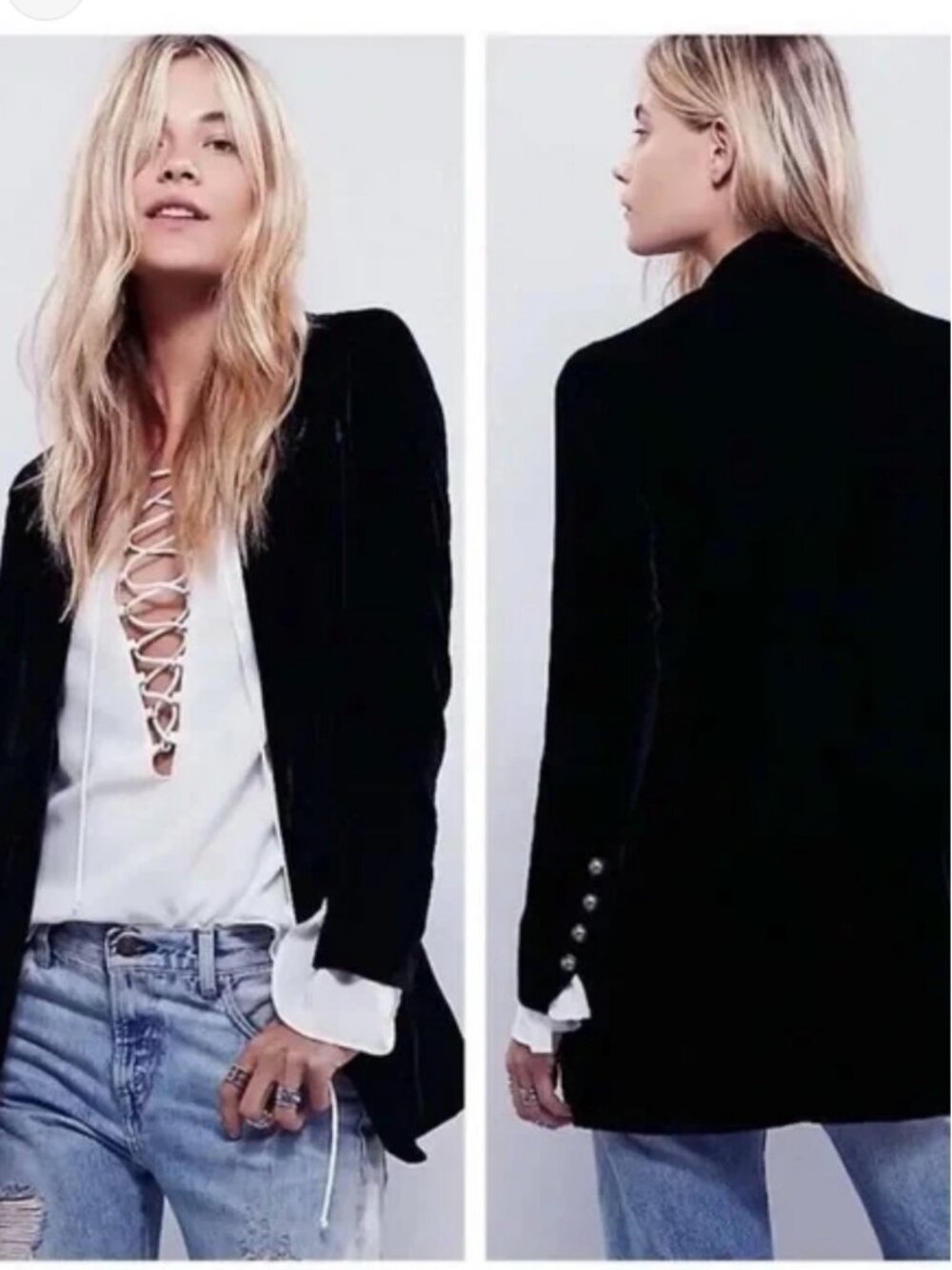 Free People Yesterdays Muse Black Velvet Blazer Sz M Fairy Grunge Gothic